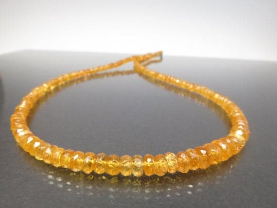 925 sterling Silver Grounding 4-5mm stacking Orange Spessartine Garnet  Necklace Rondelle, Faceted 17" for mens, womens.