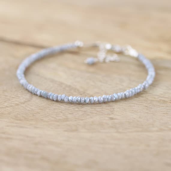 925 sterling Silver Galaxy Jewelry 2.5-3mm stacking Gray Blue Veined Silverite  Bracelet Rondelle, Faceted 7" for mens, womens, gf, bf & Adult.