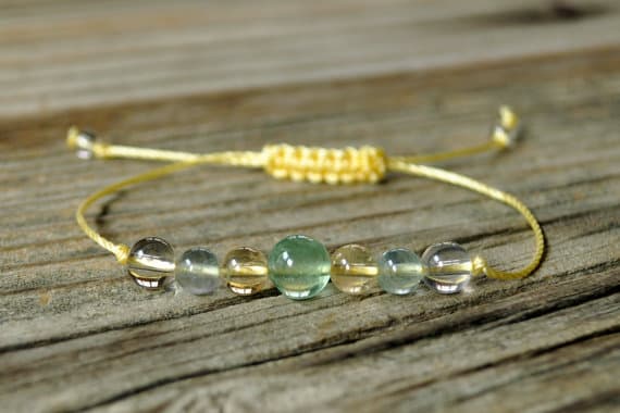 Personalized Gift 8mm adjustable Multi Fluorite & Citrine Bracelet Round, Smooth 7" for mens, womens, GF, BF, Adults.