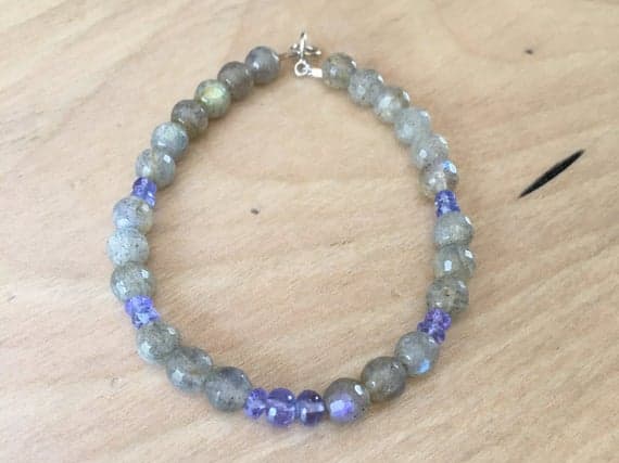 Labradorite bracelet, tanzanite bracelet, beaded bracelet, gemstone bracelet, stackable bracelet, 14k white gold clasp, gift for her, boho 3-5 mm Code- WAR6342