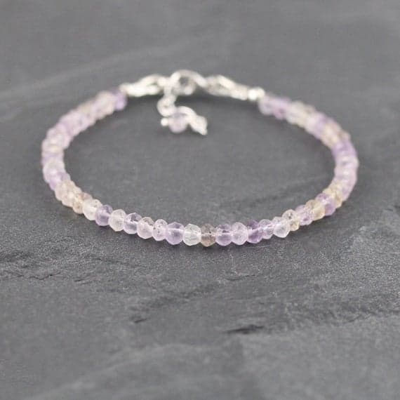 925 sterling Silver Blush Jewelry 4mm stacking Pink Ametrine Bracelet Rondelle, Faceted 7" for mens, womens, gf, bf & Adult.