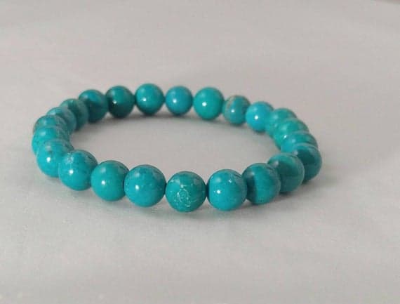 memorial gift 8mm Stretchable Blue Turquoise Bracelet Round, Smooth 7" for mens, womens.