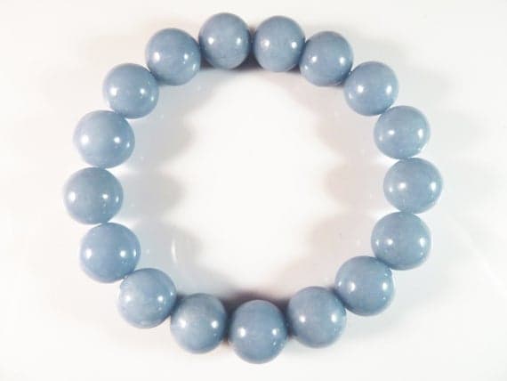 Dainty Slave Loose 12mm Stretchable Blue Angelite Bracelet Round, Smooth 7.5" for mens, womens, gf, bf & Adult.