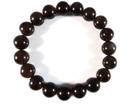 chakras simple 10mm Stretchable Black Black Obsidian Bracelet Round, Smooth 7.5" for mens, womens, gf, bf & Adult.