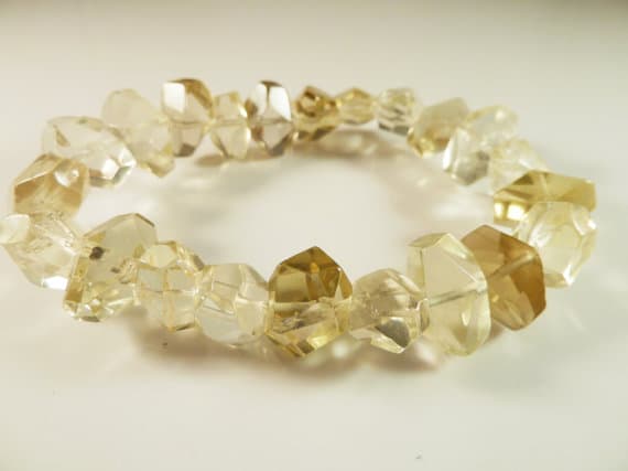 Grounding 15mm Stretchable Yellow Lemon Quartz Bracelet Nugget, Faceted 7.5" for mens, womens, gf, bf & Adult.