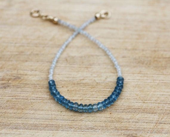 24k gold Plated Blush Jewelry 3-3.5mm stacking Blue & White London Blue Topaz Bracelet Rondelle, Faceted 7" for mens, womens, gf, bf & Adult.
