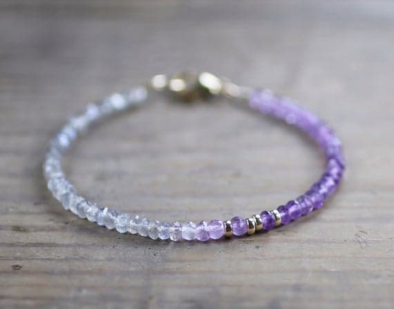 925 sterling silver Anxiety Relief Calming 3-3.5mm Multi Colour Ombre Amethyst & Labradorite stacking Bracelet Rondelle, Faceted 18cm for mens, womens, gf, bf and adults.