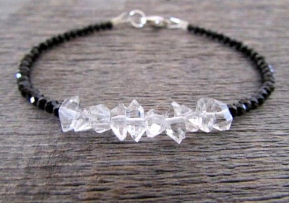 AAA++ Rare Quality Herkimer Diamond Bracelet, Herkimer Bracelet, April Birthstone Bracelet, Black Spinel Bracelet, Stack Bracelet, Gemstone Bracelet, Gift 2.5-3mm-5-7mm 7 inches Code- TJH475