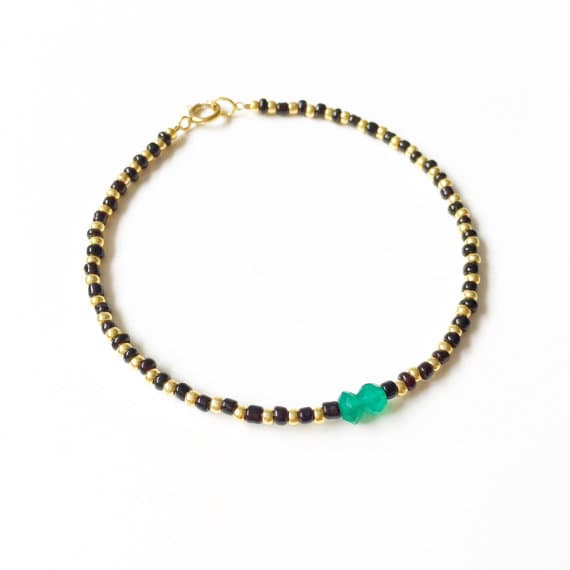 AAA++ Rare Quality Cleo Green Onyx Black and Gold  Bracelet //gift ideas //Gemstone bracelet //Stacking Bracelet //Black Bracelet //Onyx jewellery 4mm 17.5cm Code- TJH275