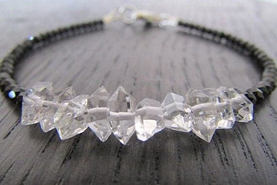 AAA++ Rare Quality Black Spinel Bracelet, Herkimer Diamond Bracelet, Herkimer Bracelet, April Birthstone Bracelet, Bead Bracelet, Gem Bracelet, Spinel Jewelry 2.5-3mm 7 inches Code- TJH456