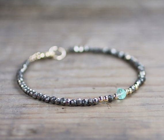 925 sterling silver Wholesale 2.5-4mm Multi Colour Natural Pyrite & Colombian Emerald stacking Bracelet Rondelle, Faceted 18cm for mens, womens, gf, bf and adults.