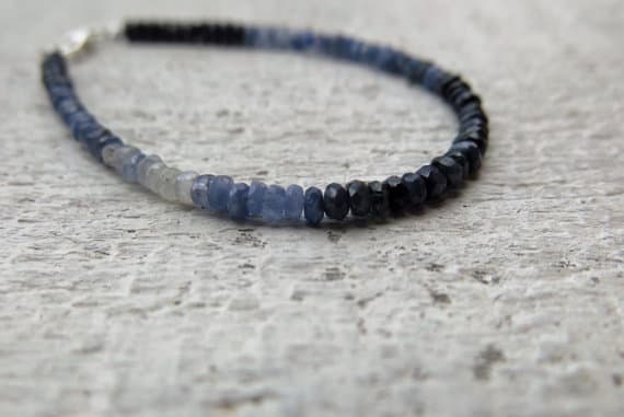 925 sterling Silver Artisan Loose 3mm stacking Blue blue sapphire Bracelet Rondelle, Faceted 7" for mens, womens, gf, bf & Adult.