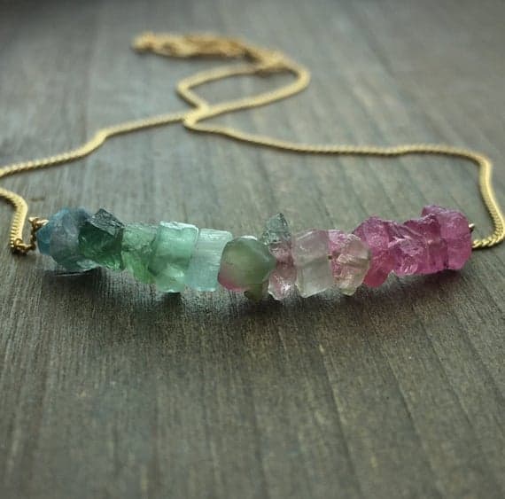 Rough gemstone necklace rough gemstone bar necklace watermelon tourmaline necklace sapphire necklace raw gift for her gift for women wife 4-6mm Code- WAR6689