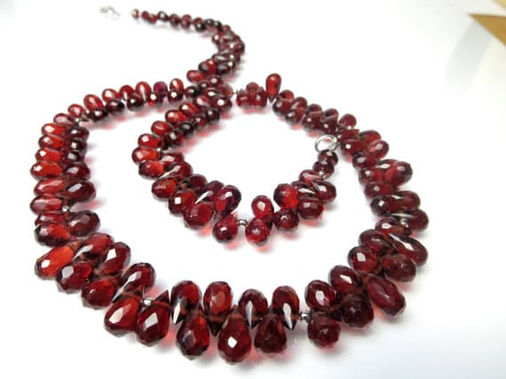 925 sterling Silver Personalized Gift 8.5 to 7.5mm x 5 to 6mm stacking Red Garnet Necklace Drop, Faceted 16" for mens, womens.