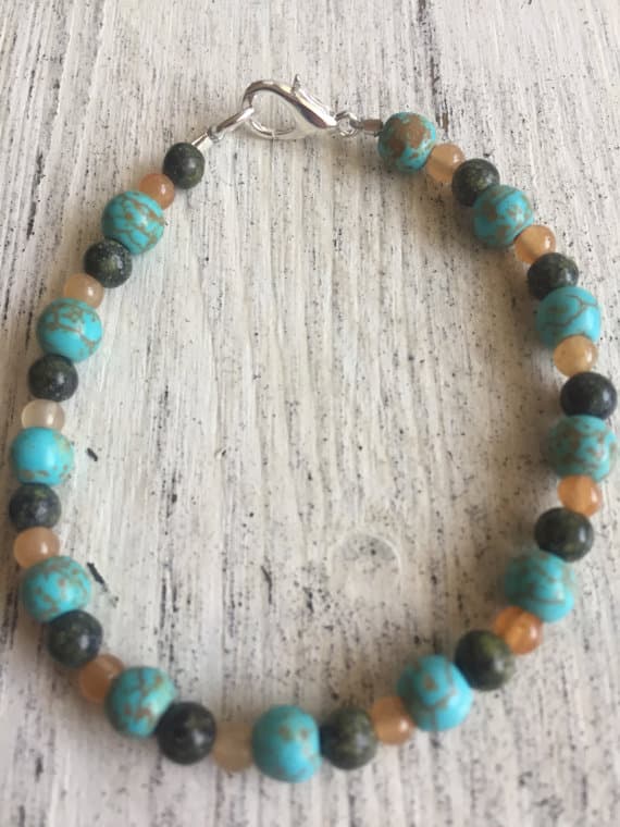 925 sterling Silver Grounding 3-6mm stacking Multi Serpentine, Magnesite & Aventurine Bracelet Round, Smooth 7" for mens, womens, gf, bf & Adult.