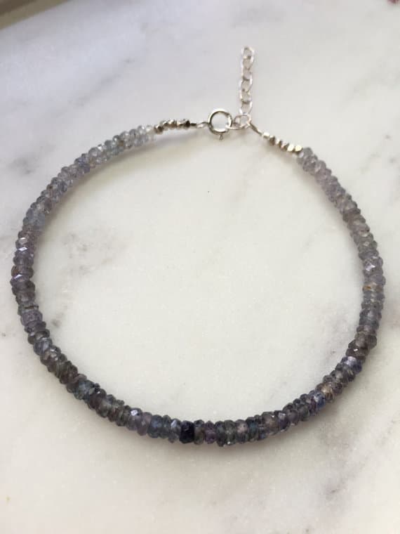 925 sterling Silver Blush Jewelry Silver Helling 2.5-3mm stacking Gray Ombre Grayish Blue Sapphire Bracelet Rondelle, Faceted 7" for mens, womens, gf, bf & Adult.