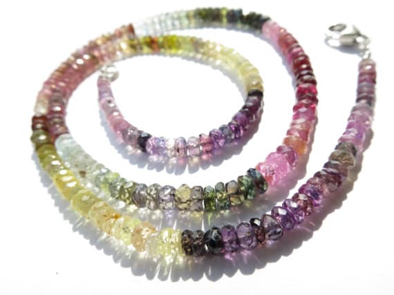 925 sterling SilverBridesmaid Jewelry4-5mmstackingMultiMulticolor SapphireNecklaceRondelle,Faceted17"for mens, womens.