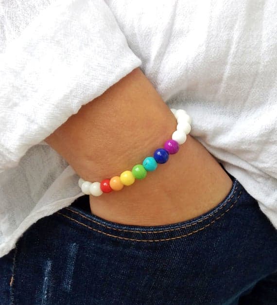 Anxiety Relief Calming 8mm Multi Colour Agate Rainbow Stretchable Bracelet Round, Smooth 18cm for mens, womens, gf, bf and adults.