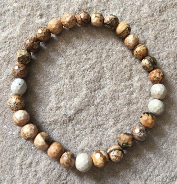 Natural 6mm Multi Colour Picture Jasper Stretchable Bracelet Round, Faceted 18cm for mens, womens, gf, bf and adults.