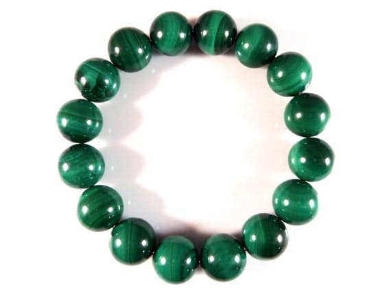 Personalized Gift 12mm Stretchable Green Malachite Bracelet Round, Smooth 7.5" for mens, womens, gf, bf & Adult.