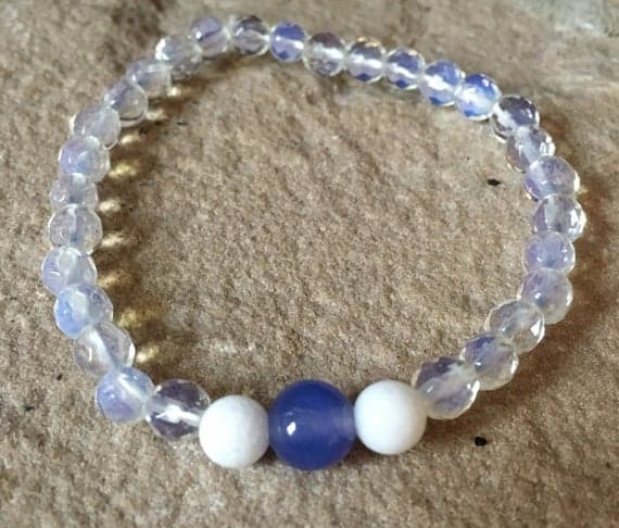 Rock Gift 6mm Multi Colour Opalite, white jade & purple jade Stretchable Bracelet Round, Faceted,smooth 18cm for mens, womens, gf, bf and adults.