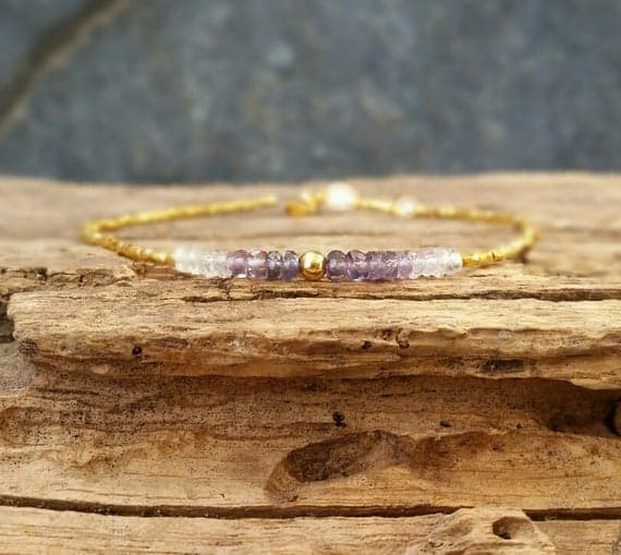 Genuine Purple Sapphire and 24K Gold Vermeil Bracelet, Precious Gemstone Jewelry, September Birthstone, Ombre Bracelet, Gift for Her 3mm Code- WAR6664