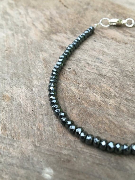 AAA++ Rare Quality Hematite Beaded Bracelet, Beaded Black Gemstone Bracelet 3 mm Code- TJH07