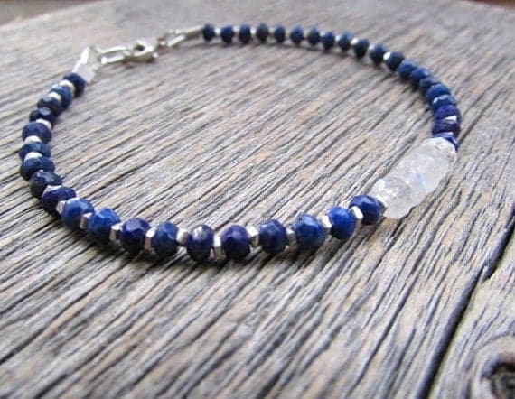 AAA++ Rare Quality Rainbow Moonstone Bracelet, Lapis Bracelet, Gemstone Bracelet, Bead Bracelet, Boho Bracelet, Stack Bracelet 3-3.5mm Code- TJH393