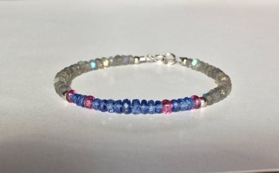 Labradorite bracelet, kyanite bracelet, 14k white gold, gemstone bracelet, garnet bracelet, gemstone jewelry, labradorite jewelry, gift 4-3mm Code- WAR6351
