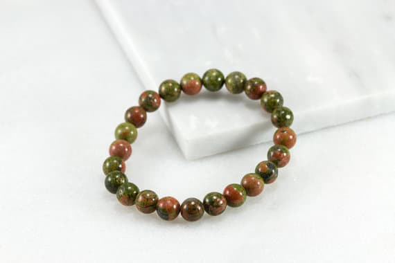 Unakite Bracelet, Green Mens Bracelet, Unakite, Energy Bracelet, Jasper Bracelet, Unakite Jewelry, Meditation Bracelet 8mm Code- WAR9028