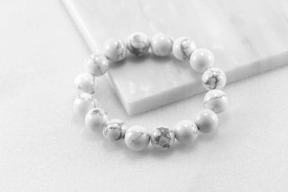 Howlite Bracelet/ Men Howlite Bracelet/ 12mm Bead Bracelet/ White Stone Bracelet/ Mens Beaded Bracelet  Code- WAR9051