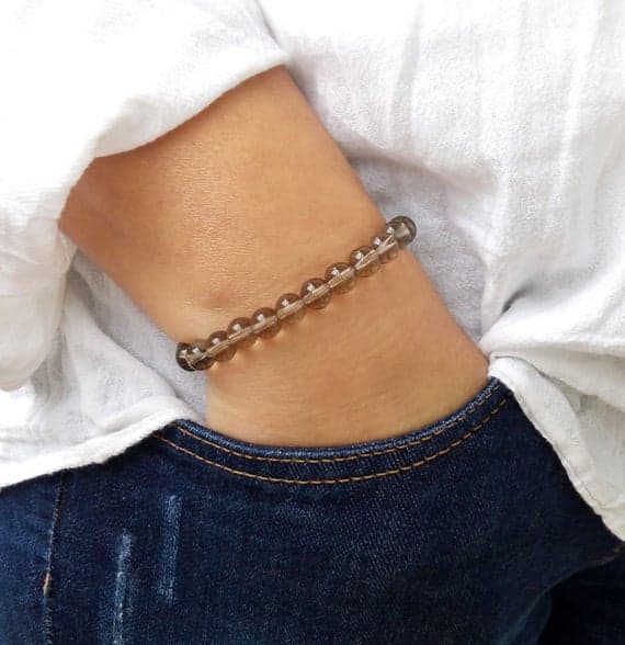 Bridesmaid Jewelry 8mm Brown Smoky Quartz Stretchable Bracelet Round, Smooth 18cm for mens, womens, gf, bf and adults.