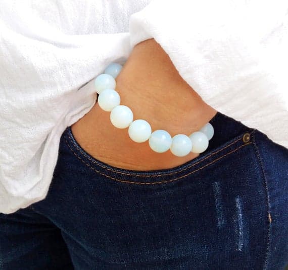 Blush Jewelry 14mm Sky Blue OPAL Stretchable Bracelet Round, Smooth 18cm for mens, womens, gf, bf and adults.