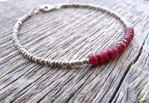 AAA++ Rare Quality Ruby Bracelet, Ruby Gemstone Bracelet, Hill Tribe Silver Plated Bracelet , Ruby Jewelry, Ruby Bead Bracelet 4mm 7 inches Code- TJH488