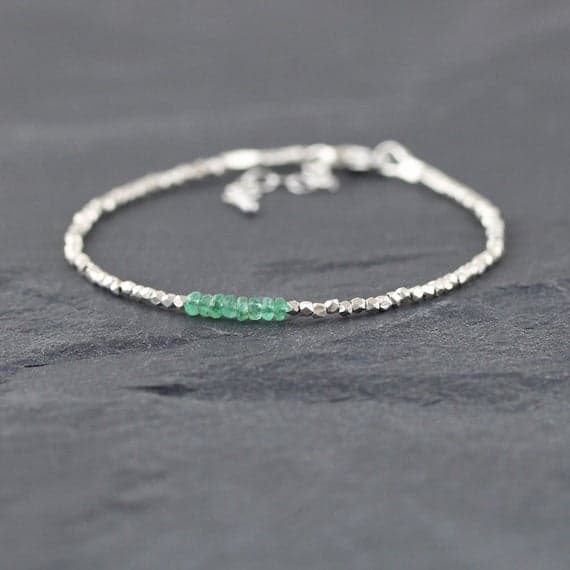 925 sterling Silver good luck gift 3mm stacking Green Zambian Emerald  Bracelet Rondelle, Faceted 7" for mens, womens, gf, bf & Adult.