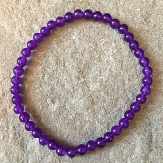 Anniversary Gift 4mm Purple Amethyst Stretchable Bracelet Round, Smooth 18cm for mens, womens, gf, bf and adults.