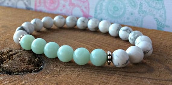 chakras simple 8mm Stretchable Blue & White Howlite & Amazonite Bracelet Round, Smooth 7" for mens, womens, gf, bf & Adult.
