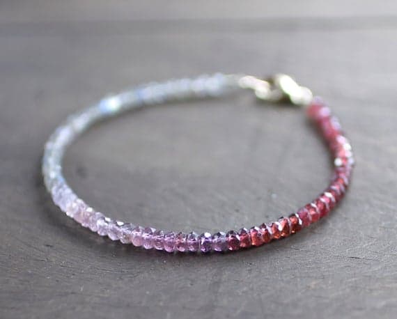 925 sterling silver Artisan Loose 3.5mm Multi Colour Spinel Labradorite & Garnet stacking Bracelet Rondelle, Faceted 18cm for mens, womens, gf, bf and adults.