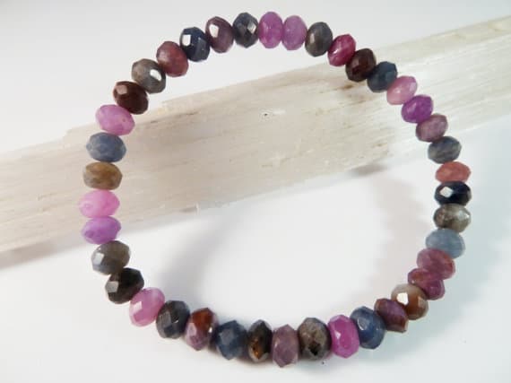 chakras simple 6mm Stretchable Multi Multi Color Sapphire Bracelet Rondelle, Faceted 7" for mens, womens, gf, bf & Adult.