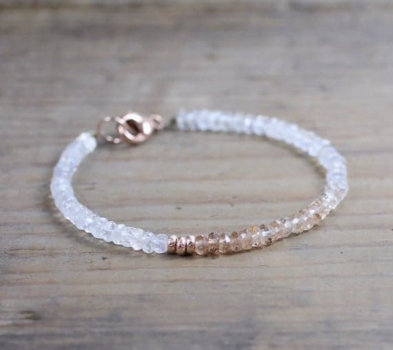 24k gold Positive Energy 3MM Multi Colour Ombre Imperial Topaz & Moonstone stacking Bracelet Rondelle, Faceted 18cm for mens, womens, gf, bf and adults.