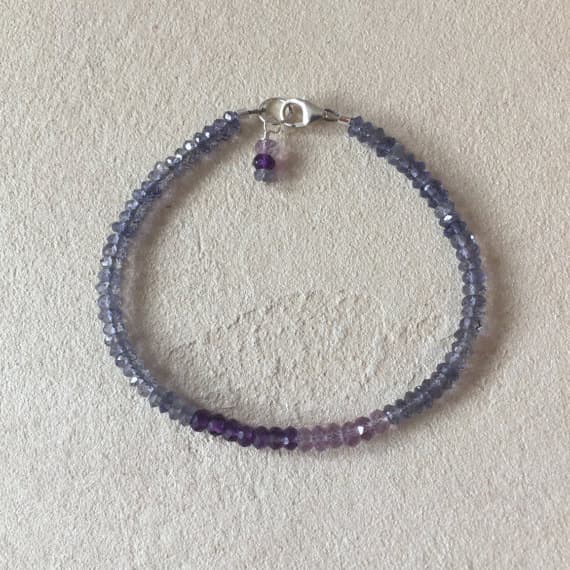 Sterling Silver Iolite Amethyst Beaded Bracelet with Dangle, Sundance Style, February Birthstone, February Birthday, Boho Stack Bracelet 3-4mm Code- WAR6408