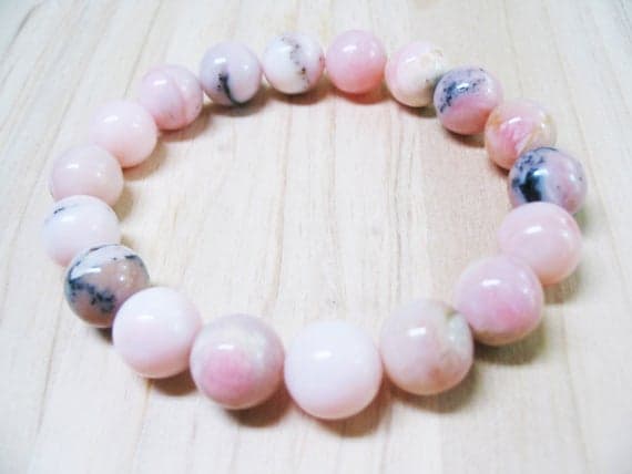 Anniversary Gift 10mm Stretchable pink Pink Opal Bracelet Round, Smooth 7.5" for mens, womens, GF, BF, Adults.