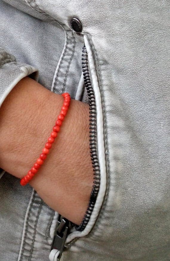Galaxy Jewelry 4MM Red RED HOWLITE Stretchable Bracelet Rondelle, Faceted 18cm for mens, womens, gf, bf and adults.