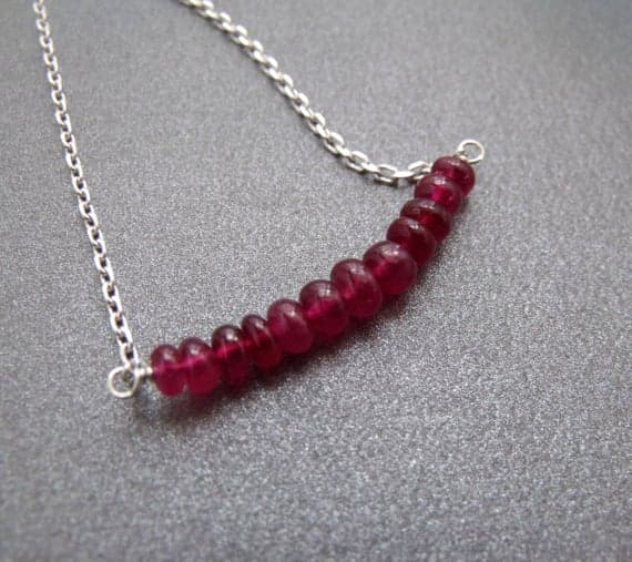 Red Ruby Rondelle Smooth Gemstone Sterling Silver Bar Chain Necklace Raspberry Red Ruby Necklace 4-5 mm Code- WAR6486