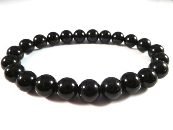 Galaxy Jewelry 8mm Stretchable Black Black Tourmaline  Bracelet Round, Smooth 7" for mens, womens, gf, bf & Adult.