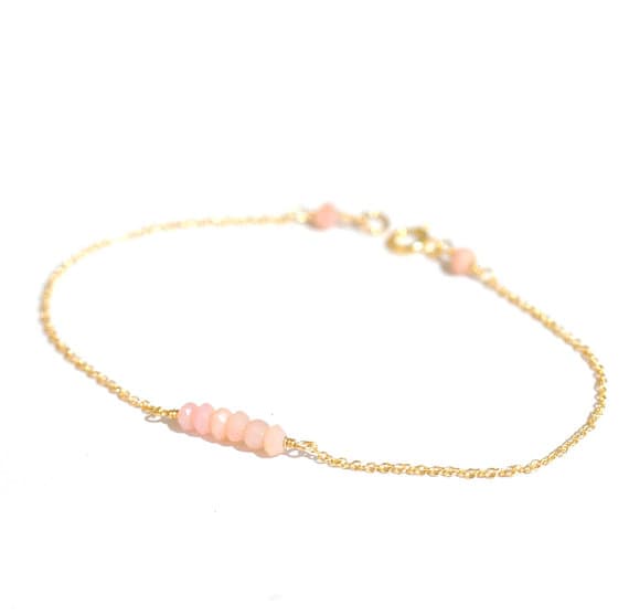 24k gold Plated love beach youth 3mm stacking Pink Pink Opal  Bracelet Rondelle, Faceted 7" for mens, womens, gf, bf & Adult.