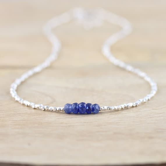 925 sterling Silver Positive Energy 3-4mm stacking Blue Blue Sapphire Necklace Rondelle, Faceted 16" for mens, womens, gf, bf & Adult.