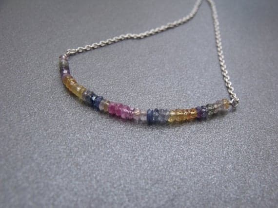 Multi Coloured Sapphire Faceted Rondelle Gemstone Sterling Silver Bar Chain Necklace Sapphire Gemstone beaded Necklace 2-3 mm Code- WAR6488