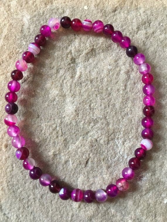 love beach youth 4mm Pink Pink agate Stretchable Bracelet Round, Smooth 18cm for mens, womens, gf, bf and adults.