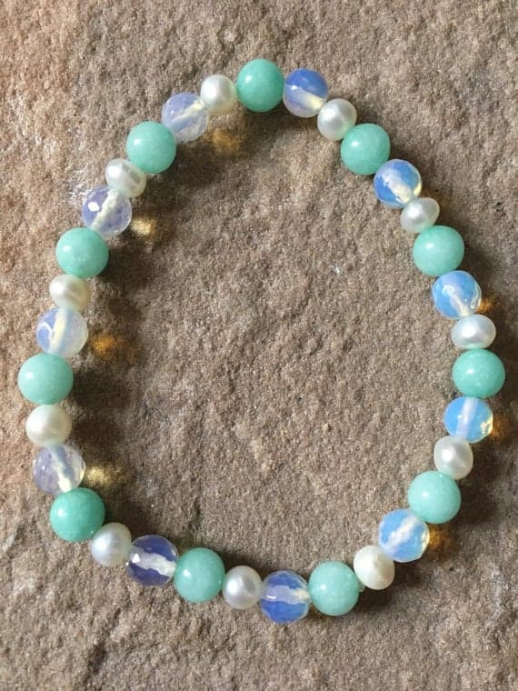 Anxiety Gemstone 6mm Multi Colour freshwater pearl & opalite Stretchable Bracelet Rondelle,Round, Faceted,smooth 18cm for mens, womens, gf, bf and adults.